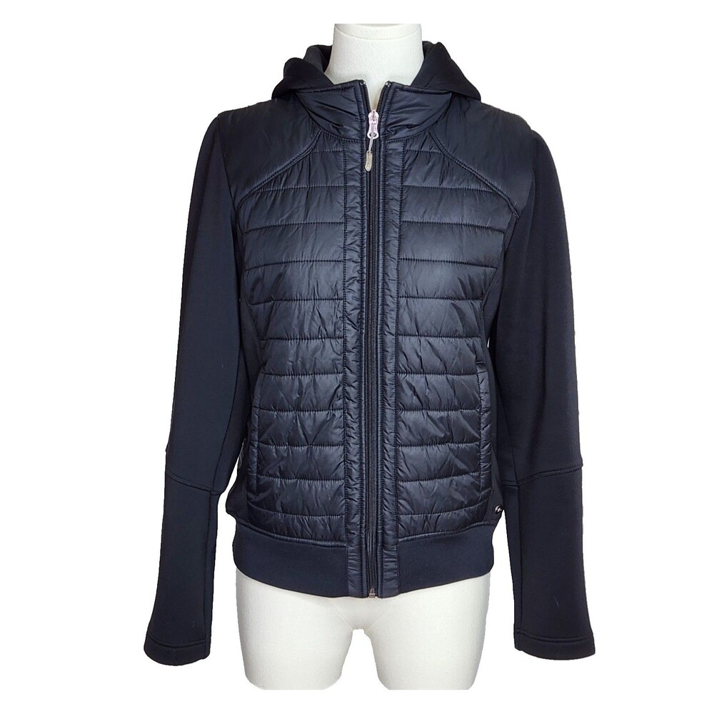 CALIA Carrie Underwood Black Hybrid Puffer Jacket Hooded Zipper Cuffs S Gorpcore